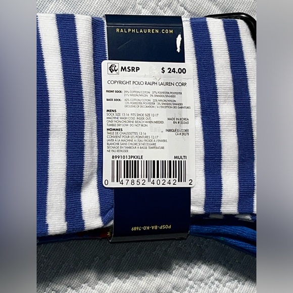 $24 Men’s POLO Ralph Lauren Floral & Striped Stripes Sailboat Dress Socks 2 Pair - Picture 8 of 8